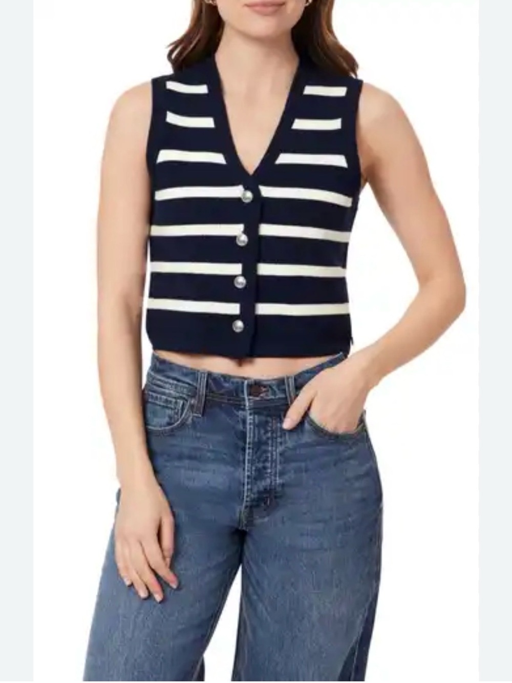 Scotch & Soda Navy and White Striped Buttoned Knit Vest - Picture 2 of 2